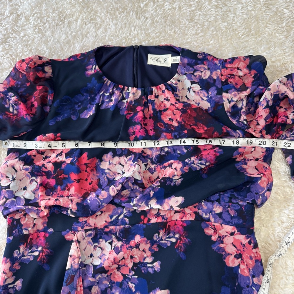 Eliza J Ruffled Long Sleeve Dress Slit Leg Size 14 Cocktail Floral Mother Bride - Picture 9 of 11
